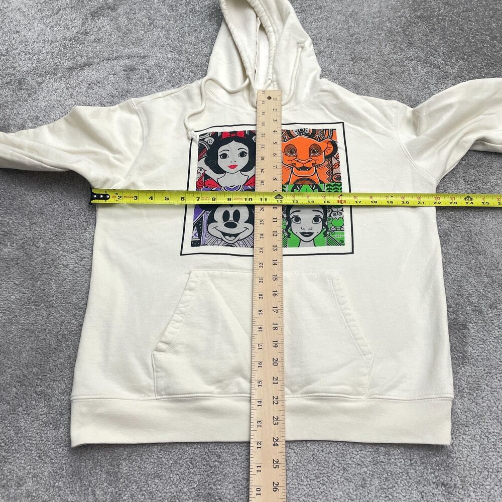 Disney Graphic Hoodie Sweatshirt Womens XL Ivory Snow White Simba Mickey Tiana
